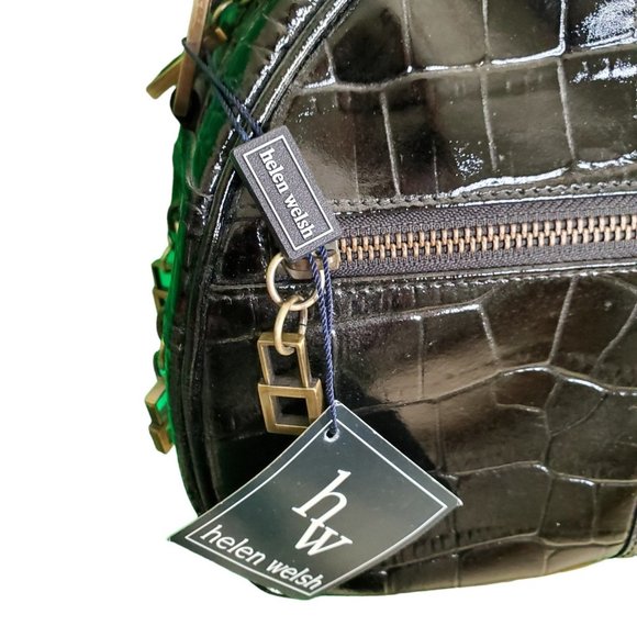 Helen Welsh Black Crocodile Embossed Leather Shoulder Bag W/ Dust Bag $398 NEW - Picture 7 of 10